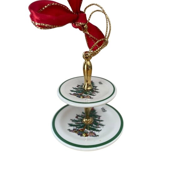 Spode Christmas Tidbit Server Ornament 2 Tier Porcelain Tree Design - Picture 3 of 6